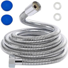 (As show, One size) 3m Shower Hose, Stainless Steel Replacement Shower Pipe Extra Long Shower Hose With Washers, Chorme (3m/118inch)-M