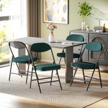 (Blue) HOMCOM Folding Chairs Set of 4 with Cushioned Seat, Steel Frame