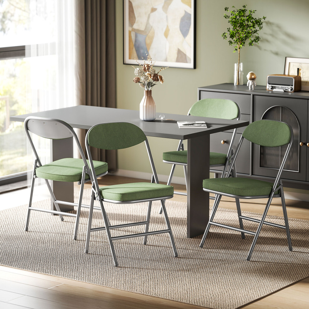 Homcom (Green) Folding Chairs Set Of 4 With Cushioned Seat, Steel Frame