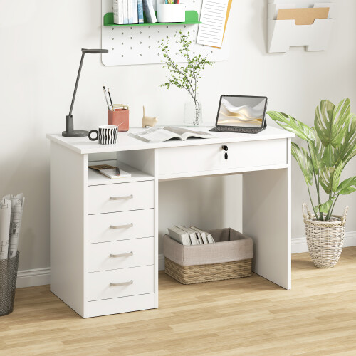 Homcom HOMCOM Computer Desk Writing Desk with Five Drawers for Home Office White