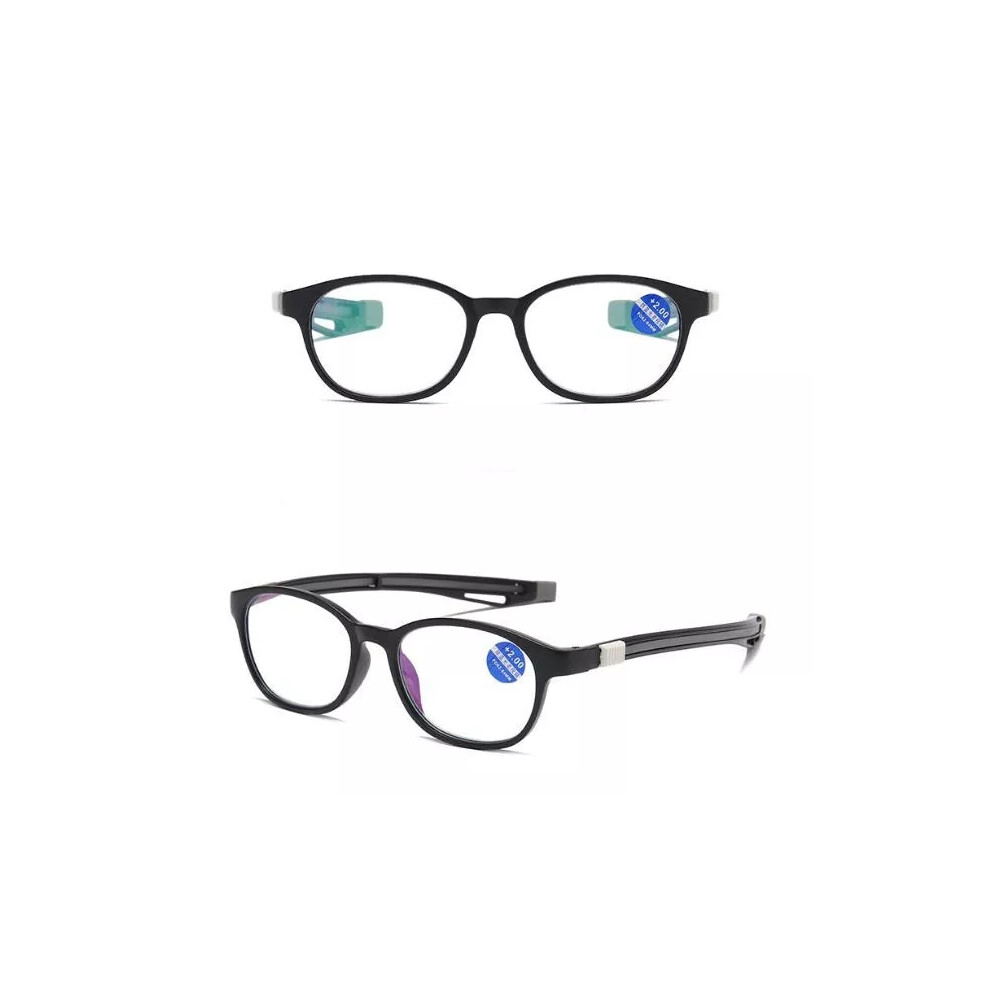 (+2.0, Black) Magnetic Reading Glasses Men Women Hanging Neck Folding Glasses Front Connect