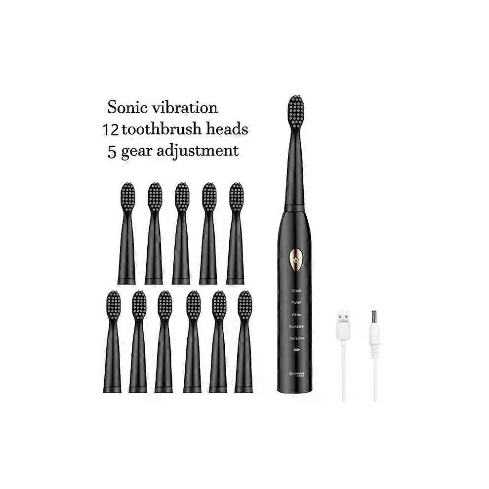 (4 head 1 base, One size) Sonic Electric Toothbrush 5-gear Mode USB Charging 4 colors IPX7 Waterproof Ultrasonic Rechargeable Soft Hair Adult Toothbru-image-OPC-PHJ2V96-NEW