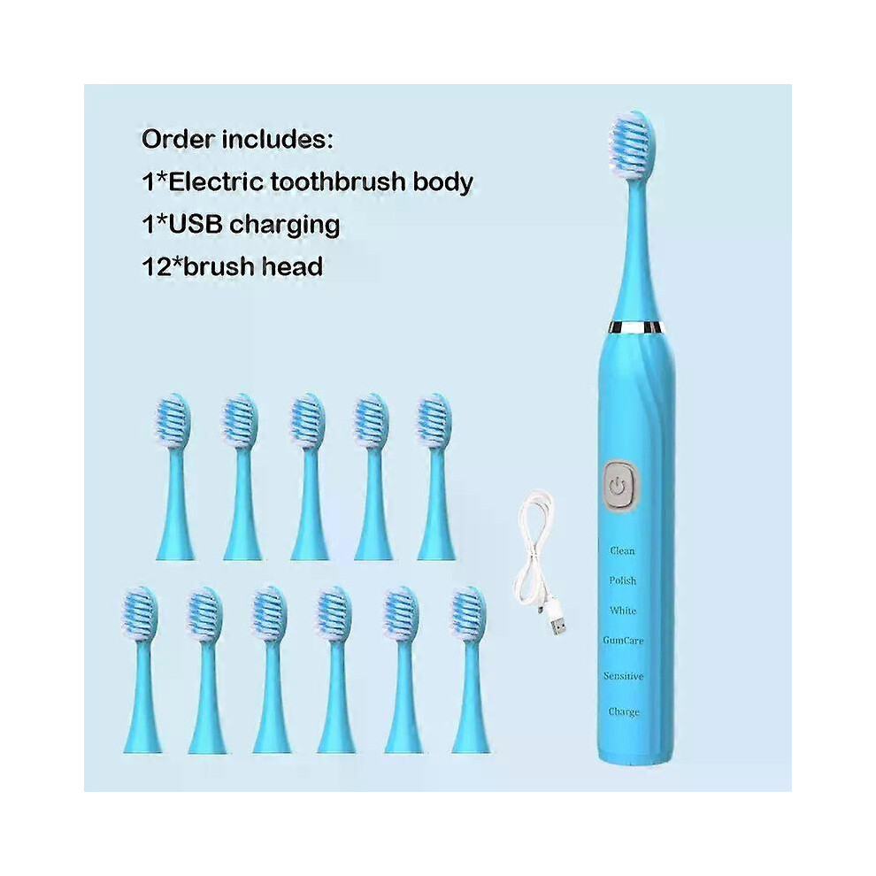 (White 12 Head, One size) Sonic Electric Toothbrush USB Charger Timer Brush 5 Mode Rechargeable Deep Clean Tooth Brushes Replacement Heads Set For Adu-image-OPC-PHJ2VTS-NEW