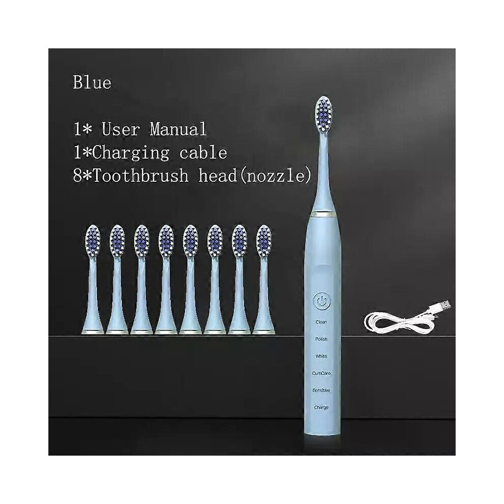 Kikidex Blue ( 8 Heads, One Size) Sonic Electric Toothbrush For Adults Ultrasonic Automatic Vibrator Whitening Ipx7 Waterproof 8 Brush Heads Teeth Clean Cleani