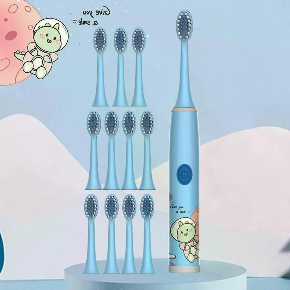 Kikidex (Pink-12Pcs, One Size) Children's Electric Toothbrush Color Cartoon Space Series Children's Soft Hair Cleaning Brush (Battery Not Included)