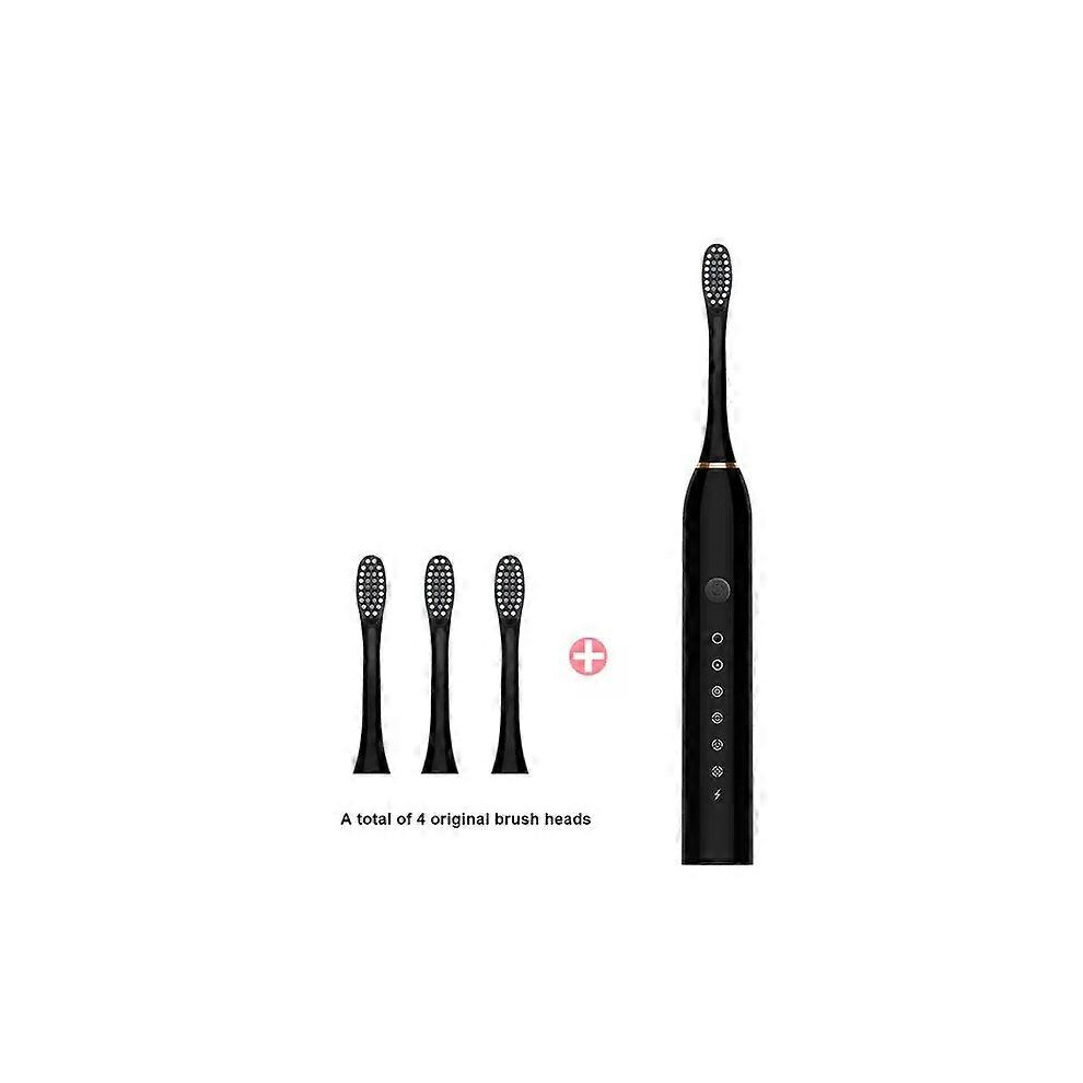 (Black 4 head, One size) Adults Sonic Electric Toothbrush USB Rechargeable Smart Timing Tooth Brush Teeth Clean Whitening Toothbrush Replacement Head-image-OPC-PHJ2X8J-NEW