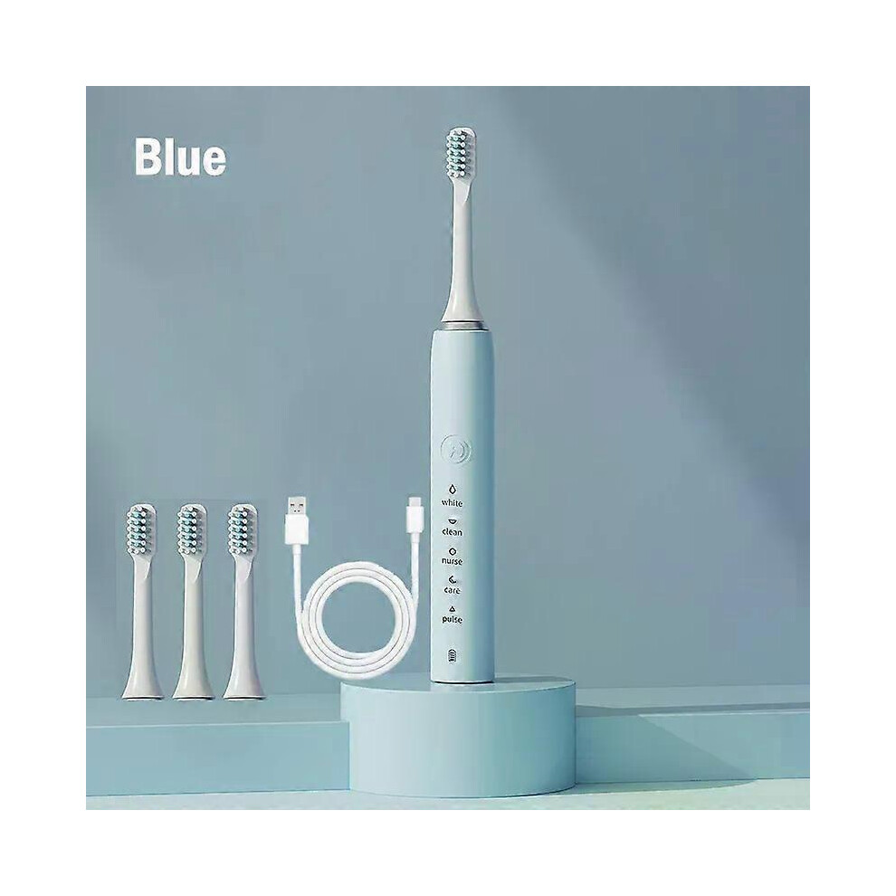 (Blue 4 Head, One size) Sonic Electric Toothbrush Rechargeable Tooth Brushes Adult Timer Washable New Ultrasonic Electronic Whitening Cleaning Teeth-image-OPC-PHJ2XHH-NEW