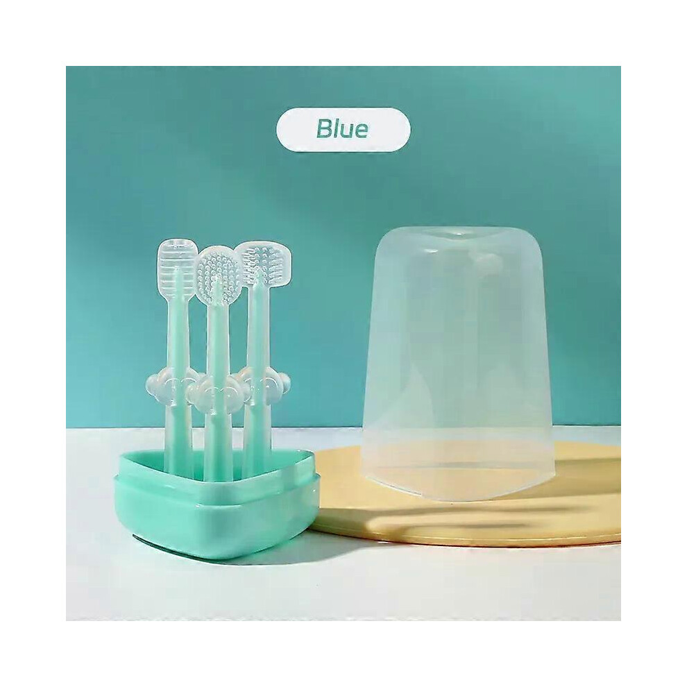 Kikidex (Sky Blue, One Size) Infant Baby Silicone Deciduous Teeth Toothbrush Oral Tongue Cleaner With Pp Storage Box
