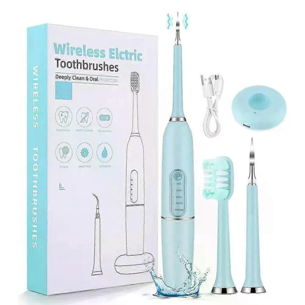 Kikidex Blue (, One Size) Electric Toothbrush Adult Ultrasonic Teeth Cleaning Teeth Cleaner Wireless Charging Tooth Stone Remover Five Spee Adjustment Usb