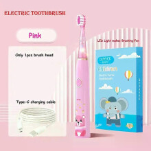(Yellow 1 head, One size) Kids Sonic Electric Toothbrush Cartoon with Colorful LED Light IPX7 Waterproof Overall Clean Teeth Rechargeable Care Toothbrush
