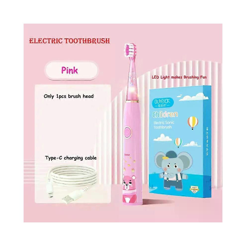 (Sky Blue 5 head, One size) Kids Sonic Electric Toothbrush Cartoon with Colorful LED Light IPX7 Waterproof Overall Clean Teeth Rechargeable Care Tooth-image-OPC-PHJ2Z52-NEW