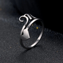 (Sliver M) Stainless Steel Heart 26 A-Z Initial Letters Open Ring Adjustable Women Gift Hot