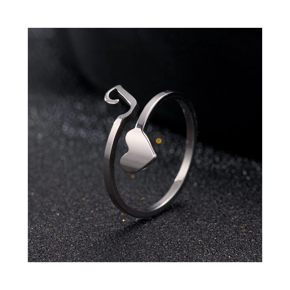 (Sliver J) Stainless Steel Heart 26 A-Z Initial Letters Open Ring Adjustable Women Gift New-image-OPC-PHJ2ZWC-NEW