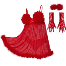 (X-Small, Red) Women's Fembot Cosplay Costume Sexy Feather Lingerie Suit Pink Suspender Dress Halloween Uniform