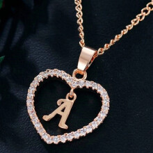 (Rose Gold A) Personalised Love Heart Initial Letter Alphabet Pendant Chain Necklace New