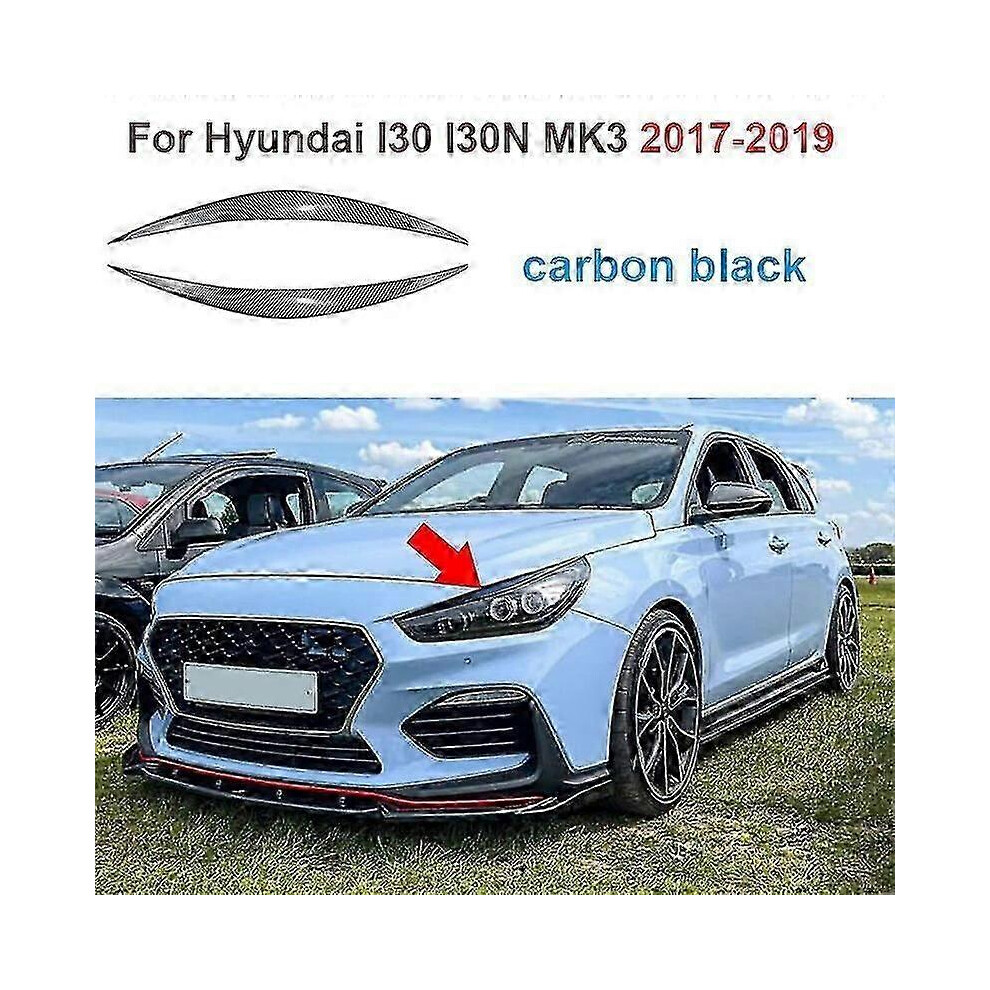 (Carbon One Size) Glossy For Hyundai I30 I30n Mk3 2017-2019 Car Front Headlight Cover Garnish Strip Eyebrow Cover Eyelids Trim Sticker Black 4909775330922