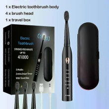 (Black with 8 Brush, One size) Ultrasonic Sonic Electric Toothbrush For Adult Rechargeable Tooth Brushes Washable Electronic Whitening Teeth Brush Timer Brush