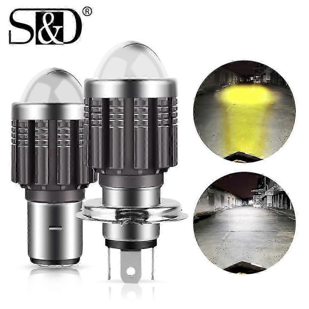 ( And One Size) 1Pc H4 Led H6 Ba20d Led Motorcycle Headlight Bulbs Csp Hi Lo Lamp Fog Lights Moto Scooter Accessories 12V White/Yellow 4909775347296