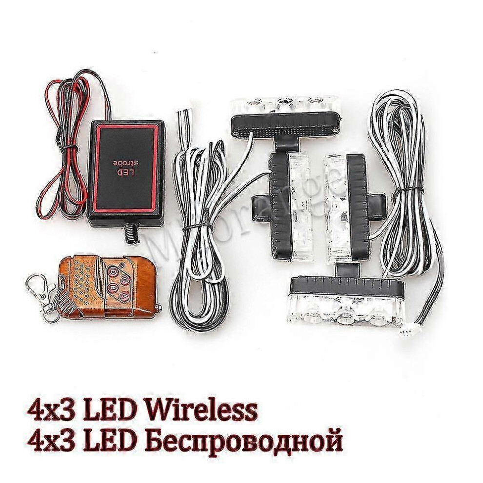 (Yellow N Red, Wireless 4X3 Led) 4*3 Led Police Lights For Car Fso Strobe Light Wireless Remote Ambulance 12V Warning Emergency Flash Stroboscope Car 4909775335644
