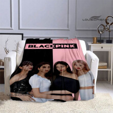 (Style 6, 130*150cm) Blanket Korean-style BLACKPINK idol group black and pink 3D digital print flannel blanket