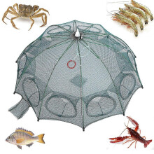 (As show, One size) 4/6/8/10 Hole Automatic Fishing Trap Portable Folding Fishing Net Fish Shrimp Minnow Crab Mesh Trap Cage