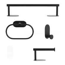 Bathroom 5-piece set nail-free self-adhesive 16-inch stainless steel towel bar toilet paper holder towel ring robe hook