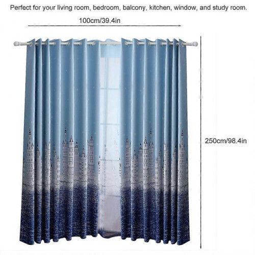 100*250cm Modern Beautiful Pattern Polyester Bedroom Living Room Lightproof Curtain (Blue) 2
