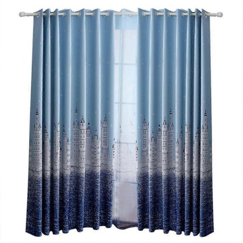 100*250cm Modern Beautiful Pattern Polyester Bedroom Living Room Lightproof Curtain (Blue)