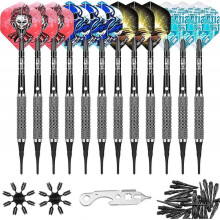 12g Soft tip Darts 12Packs with 4 Colors Fat Aluminium Shafts+100Tips+Tool+16Flights+16 Protectors,Lightweight Plastic Darts Set