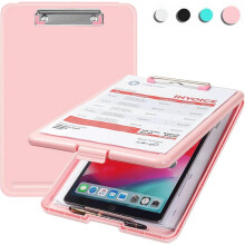 Clipboard with Storage Pink, Plastic Storage Clipboards with Low Profile Clip, Heavy Duty Nursing Clipboard Holds 150 Letter Size Sheets,Clipboard For