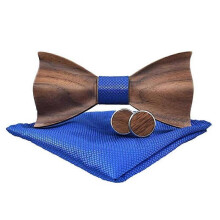 (Royal blue) Handmade Wooden Bow Tie made in editions, Wood Bow Tie 3d Embossed Wooden Bow Tie Plaid Square Scarf