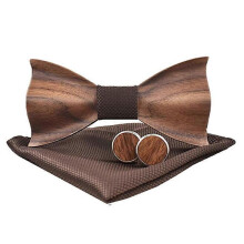 (Coffee color) Handmade Wooden Bow Tie made in editions, Wood Bow Tie 3d Embossed Wooden Bow Tie Plaid Square Scarf