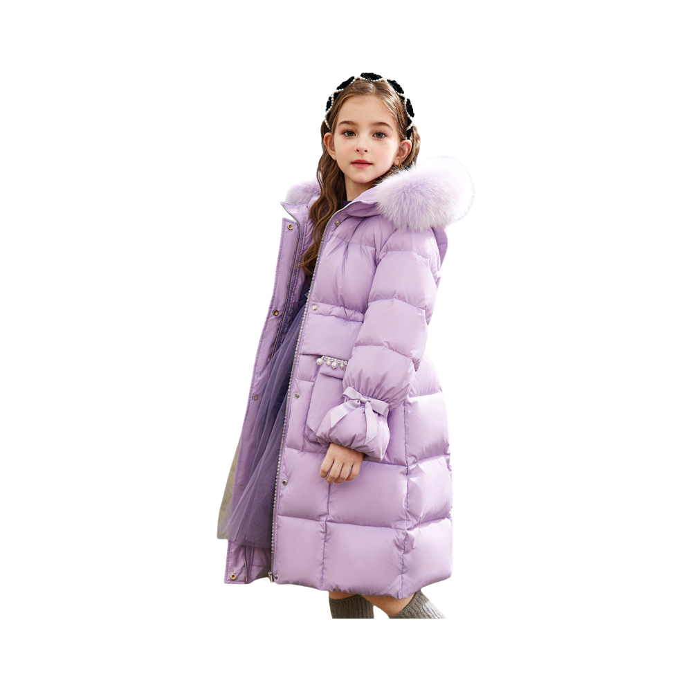 (Purple, 8-9Years) Kids Girls' Coat Fur Hooded Parka Jacket Warm Long