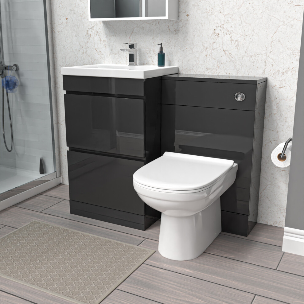 Nes Home Dark Freestanding 500Mm 2 Drawers Vanity, Wc Unit & Btw Toilet Grey