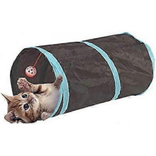 Interactive, collapsible, lightweight 5-tunnel maze in crinkle fabric with pom pom and bells for cats, bunnies, kittens, puppies, ferrets or guinea pi
