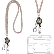 PIAO Crystal Lanyard with Metal Buckle and Key Ring, Rhinestone Neck Lanyard for Women, ID and Key Strap A45