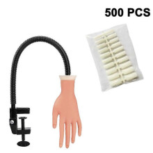 Nail Practice Model Hand, Nail Display Manicure Supply, Flexible Movable False Fake Hands for Practice Used for Manicure Training with 500pcs Fake Nai