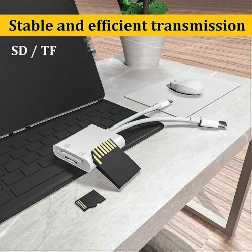PIAO Certified Sd Card Reader for iPhone iPad Macbook Camera USB C Type C Card Reader Adapter,Lightning Dual Card Slot Micro Memory Card Reader Suppor 2