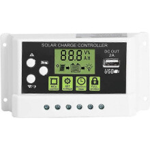 Solar Panel Charge Controller, Akozon PWM Intelligent Solar Charge Regulator LCD Display USB Output 12V 24V 10/20/30A Solar Panel Battery Regulator (K