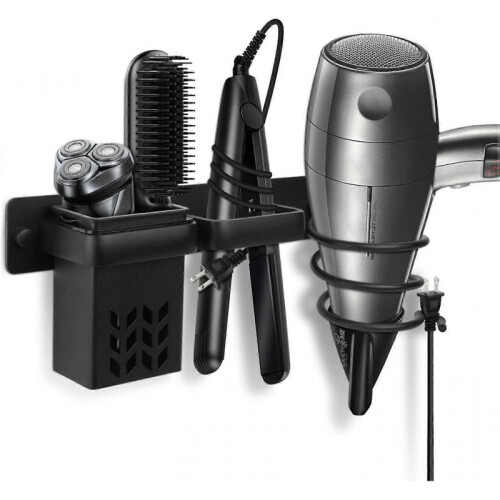 Hair Dryer Rack, Wall Mounted Hair Dryer Organizer Rack, Multi Function Bathroom Tool Rack with Storage Rack