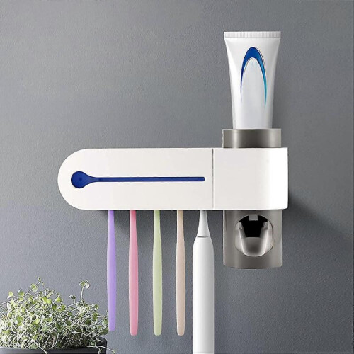 Toothbrush Holder, UV Sterilization Toothbrush Holder Automatic Toothpaste Dispenser USB Power Supply for 5 Toothbrushes