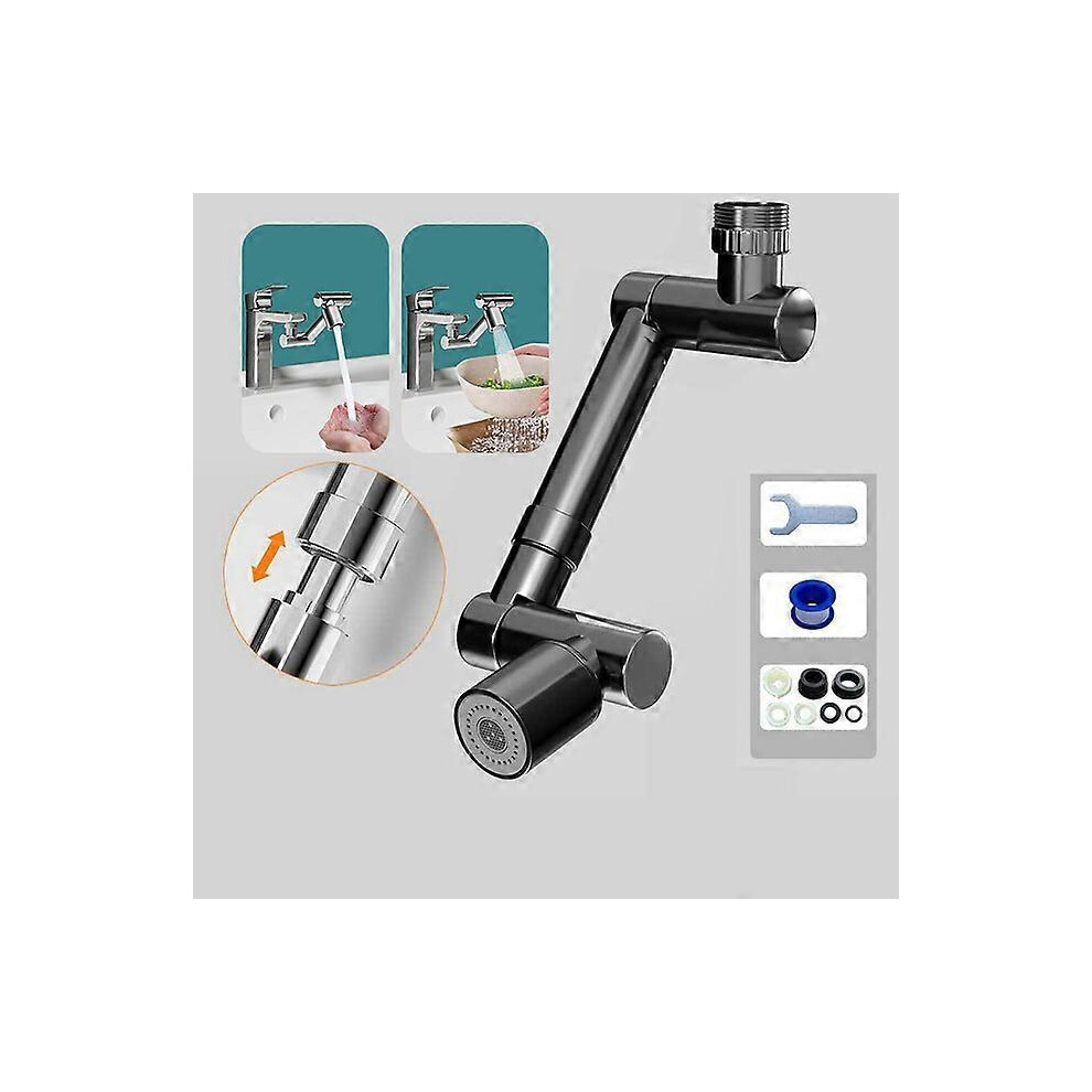 (Black Dual, One Size) 1440 Rotation Telescopic Faucet Extender Splash Proof Aerator Universal Washbasin Kitchen Faucet Filter Bubbler Nozzle Extensio 4909775335200
