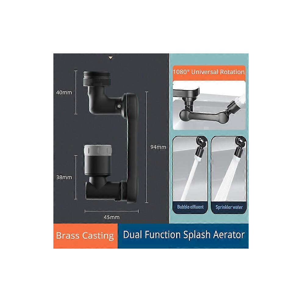 (Splash Filter B, One Size) 1080 Degree Universal Extension Faucet Washbasin Tap Splash Aerator Splash Filter Faucet Faucet Adaptor Rotary Robot Arm F 4909775330625