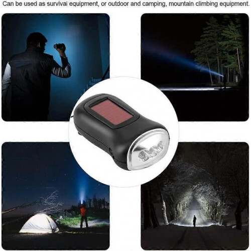 Hand Crank Solar Flashlight, Rechargeable Solar Powered Crank Flashlight, LED Emergency Dynamo Torch for Outdoor Camping 1