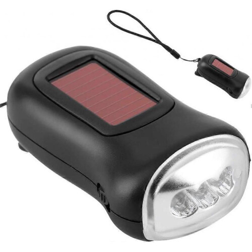 Hand Crank Solar Flashlight, Rechargeable Solar Powered Crank Flashlight, LED Emergency Dynamo Torch for Outdoor Camping