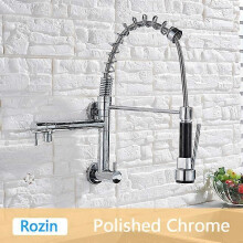 (Chrome Faucet, One size) Matte Black Pull Down Kitchen Faucet Single Cold Water Dual Spouts Kitchen Tap 4 Colors Wall Mounted ABS Nozzle Crane