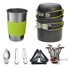 Camping Cookware Kit, A Durable Aluminum Camping Cookware Set, Complete Camping Equipment with Ultralight Portable Camping Stove for Camping, Hiking,