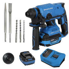 (EU Plug, One size) Cordless Rotary Hammer Drill, Includes 20-Volt 4.0AH Li-ion Rechargeable Battery, Fast Charger, 3PCS SDS Plus Hammer Drill, Point Chisel, Flat Chisel,