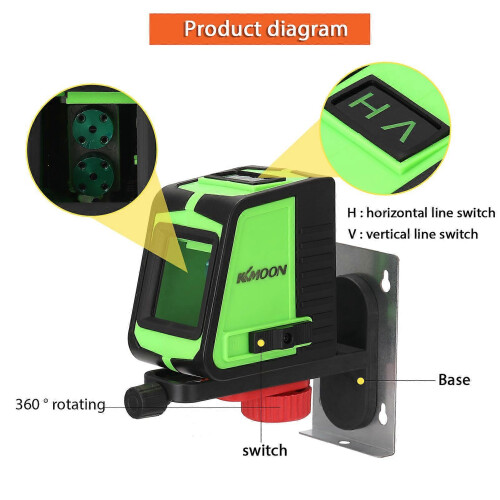 (As show, One size) KKmoon Multifunctional 2 Lines Laser Level Large Window Leveling Tool with Sound Alarm Function 1