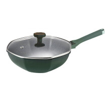 (As show, One size) Non-stick Wok Maifan Stone Octagonal Wok Stir Fry Pans With Lid Comfortable Handle Die-cast Aluminum Deep Frying Pan Cooking Pan Wok